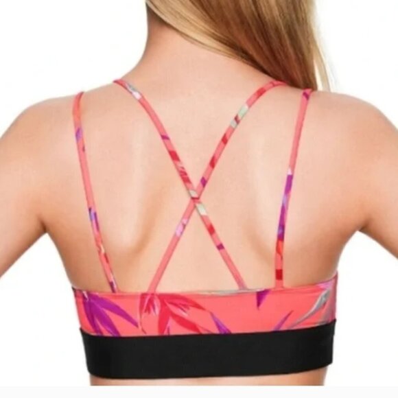 PINK Victoria's Secret Ultimate Unlined Pink Palm Leaf Floral Cage Sports Bra M - Picture 2 of 7